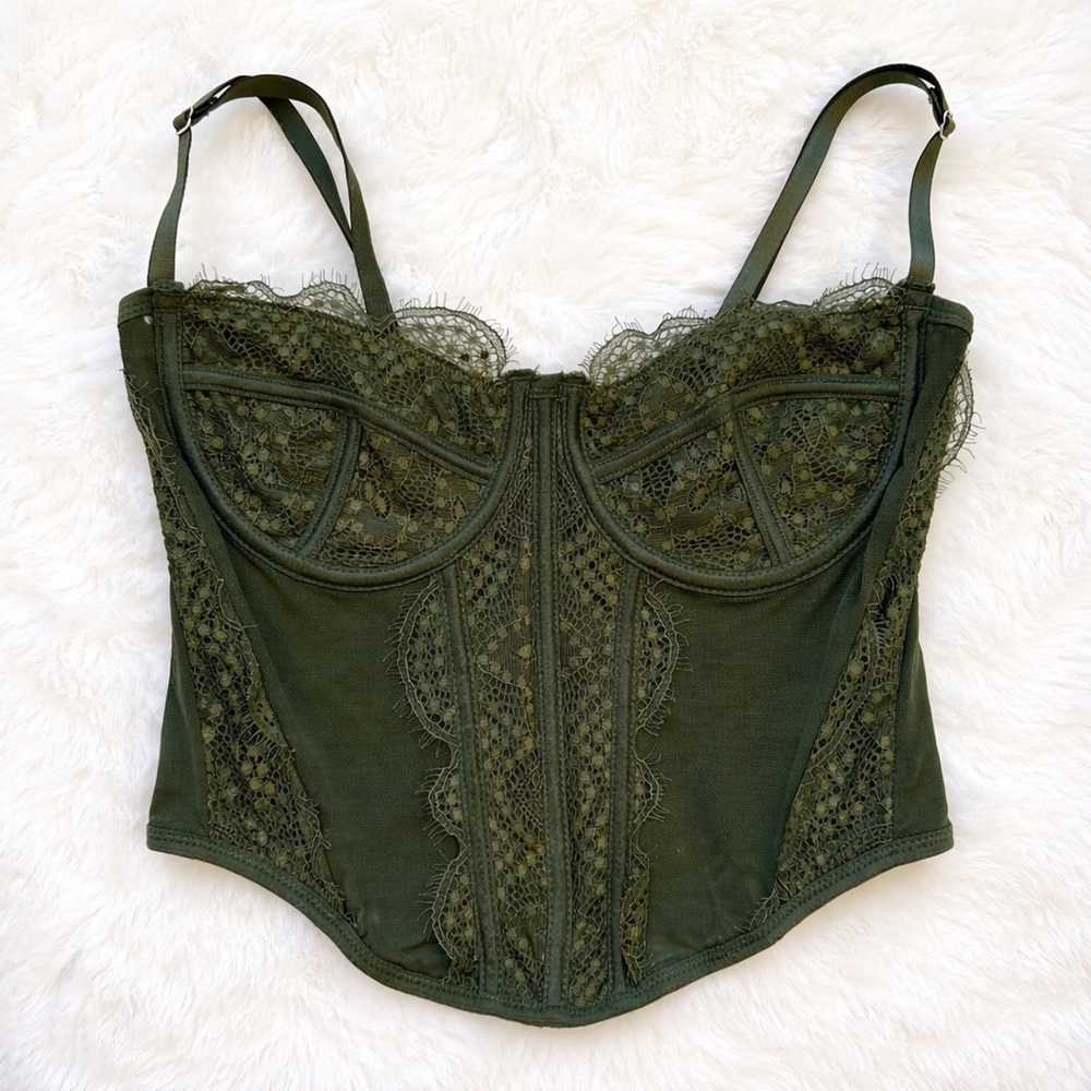 Garage Lace Corset Top Olive Green Bustier Festival Y2K